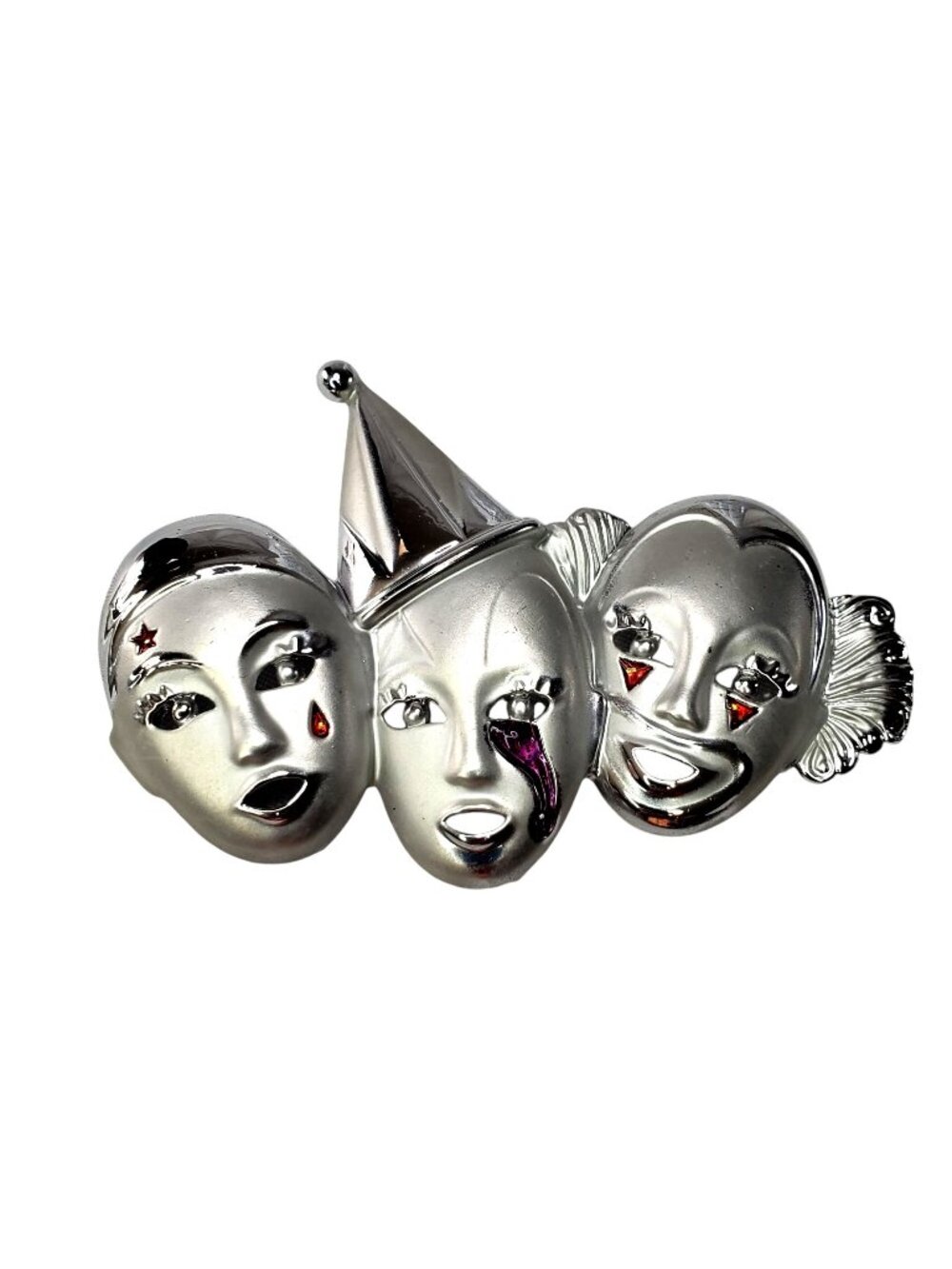 AJC Comedy & Tragedy Silver Tone Three Clown Faces VTG Brooch Pin Theater Mask